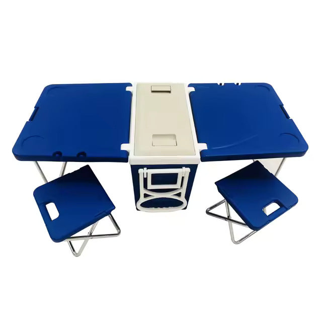 Caja refrigeradora de 28L, mesa y silla portátiles de plástico para pícnic al aire libre con incubadora, mesa móvil plegable para exteriores